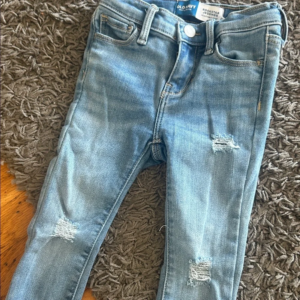 Toddler Old Navy Rockstar Jeggings Adjustable Waist Distressed Blue 3T Jeans